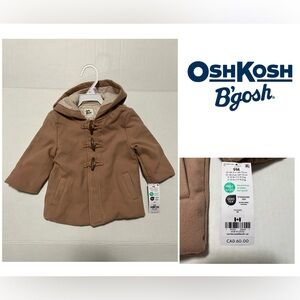 🆕OSHKOSH - 9M - NWT - INFANT BROWN HOODED FASHION TOGGLE JACKET / COAT